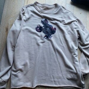 Mens large tan stylish Disney Beige Sweatshirt with Mickey Mouse Design